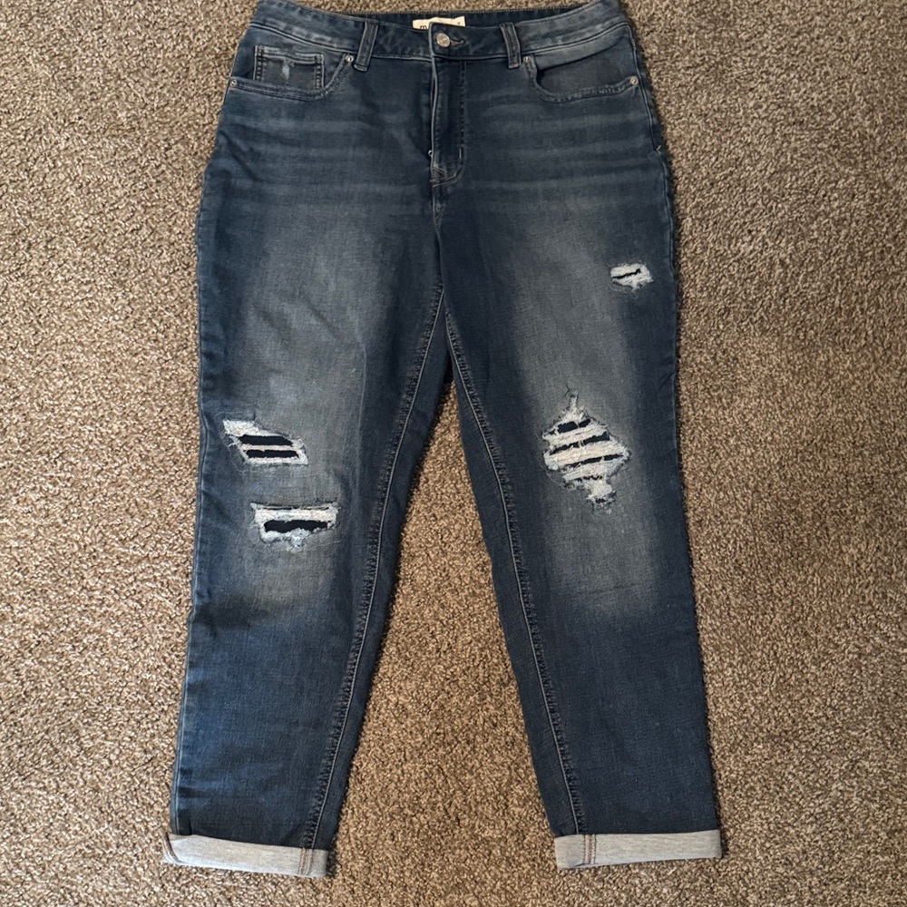 Maurices Dark Blue Distressed Ankle Jeans